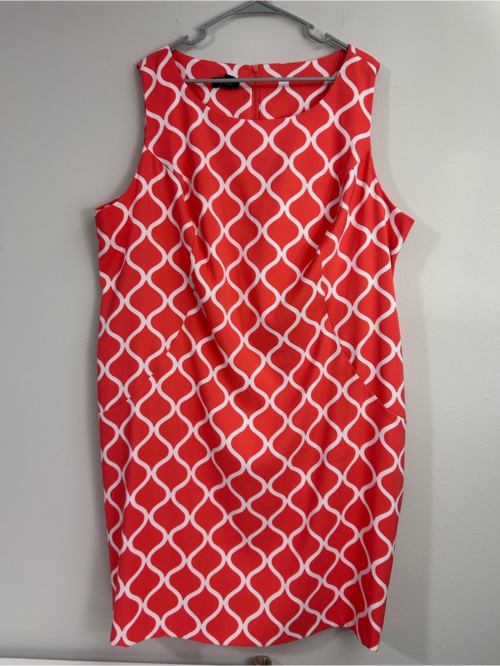 Alyx Women’s Coral and White Sleeveless Geometric Midi Dress Zip Closure Size 24